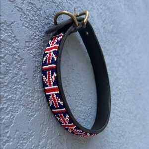 Beaded leather UK 🇬🇧 English flag British dog collar